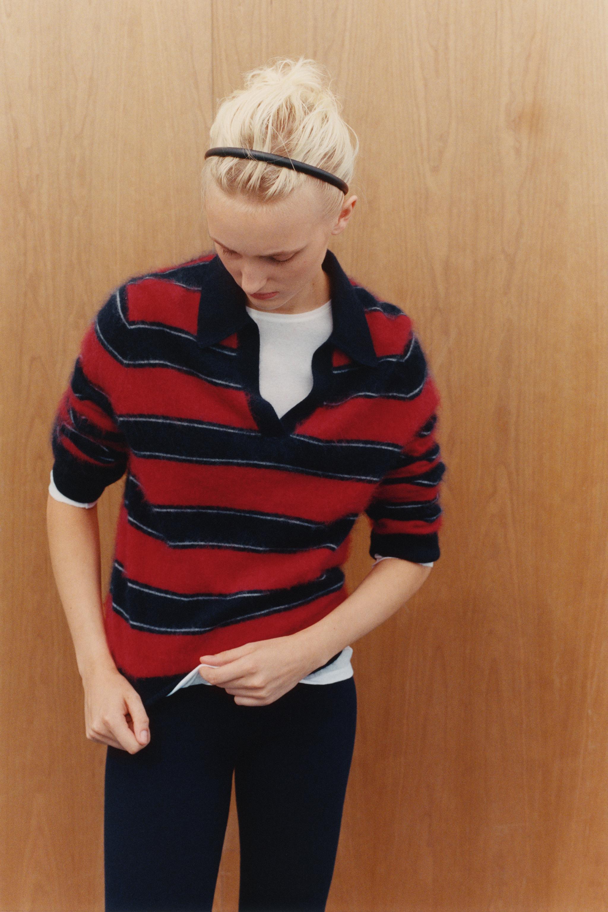 PULL 100 % LAINE À RAYURES COL POLO